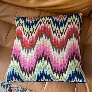 Jonathan Adler flame stitch throw pillow retro look with down insert